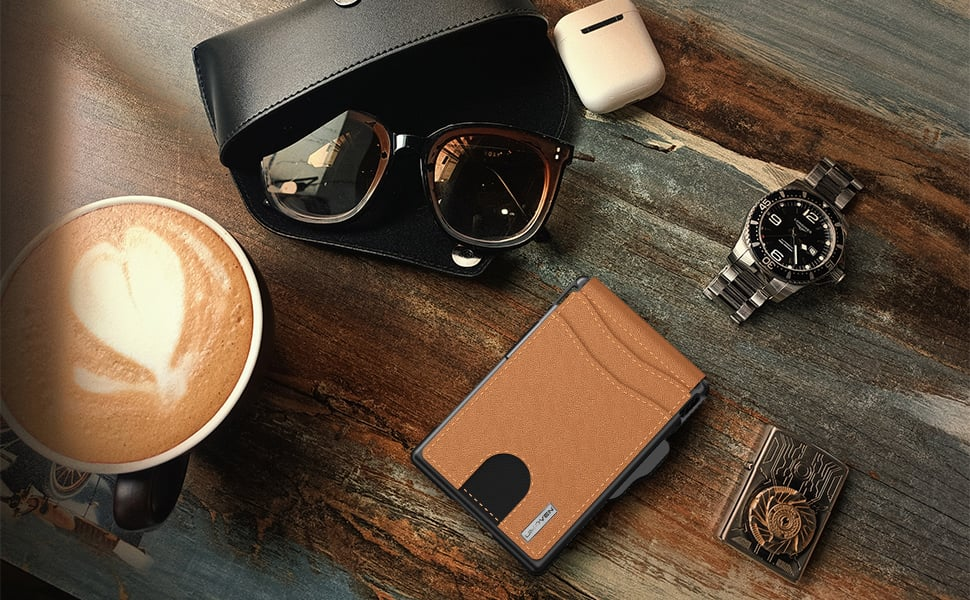 ✨AirTag Wallet - with a flip-up aluminum case, money clip, thin leather slot, credit card holder, RFID protection, minimalist bifold wallet.